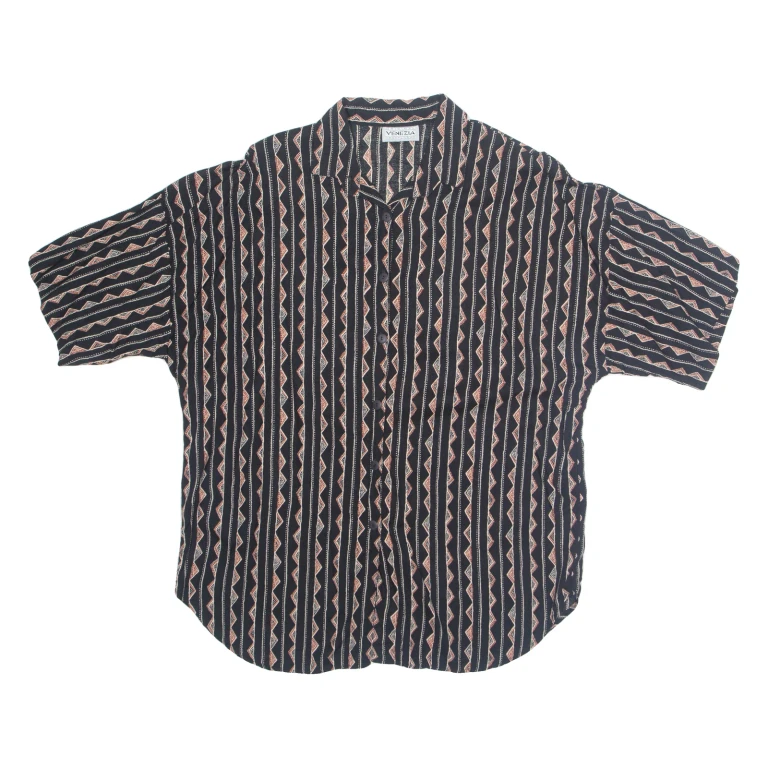 Womens Printed Shirt Black Collared Striped XL