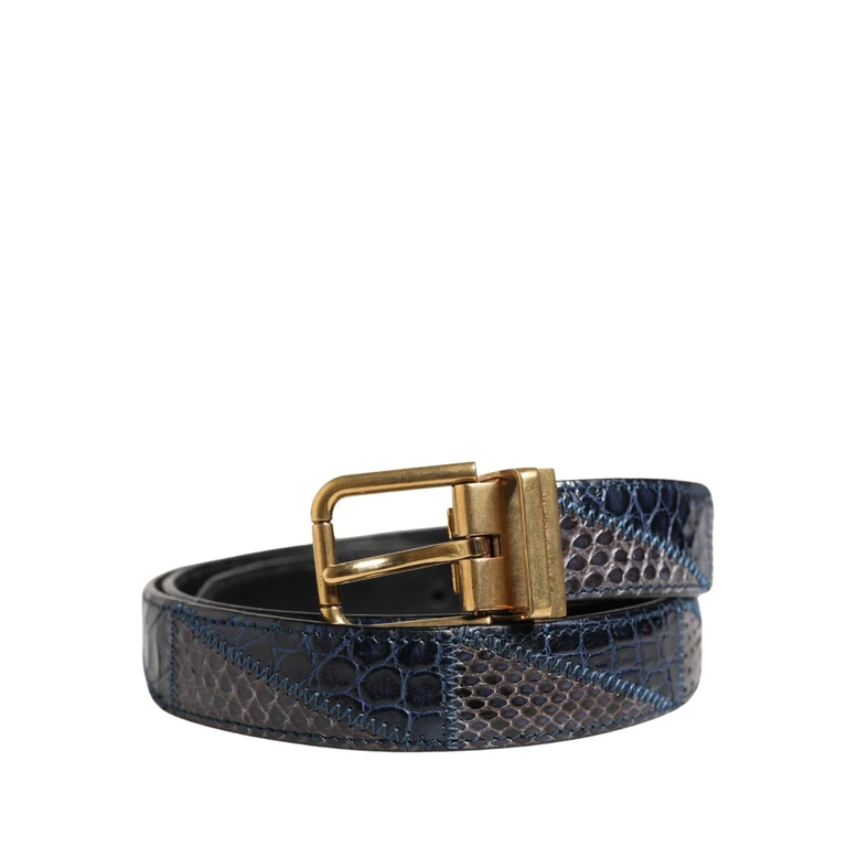 Men Multicolor Leather Metal Buckle Belt Caiman Reticolato Python - Men
