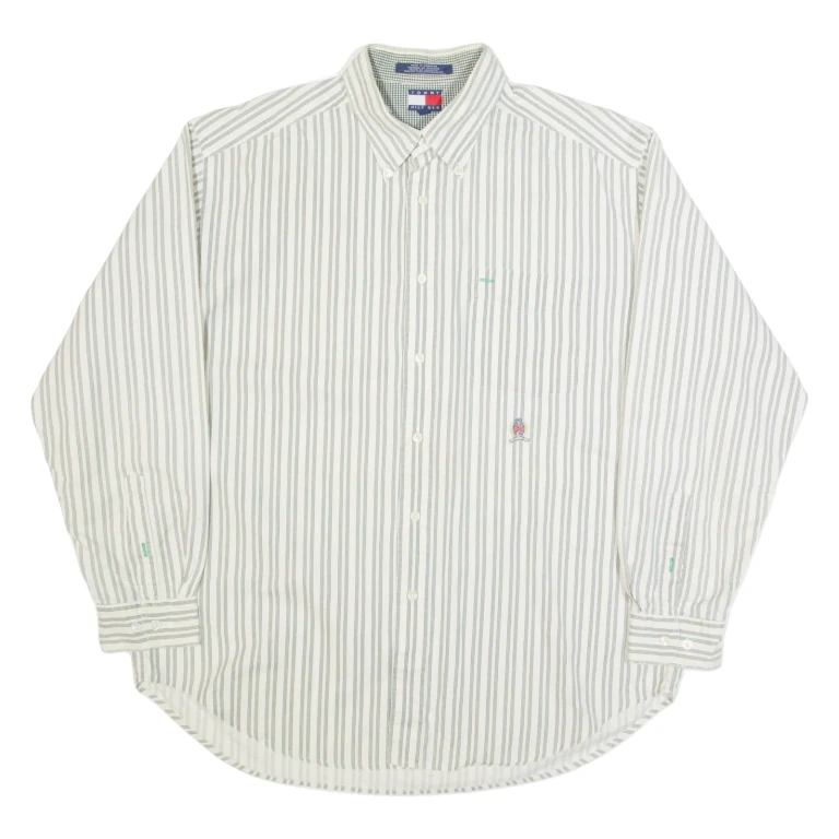 TOMMY HILFIGER Mens Shirt Beige Striped Long Sleeve L