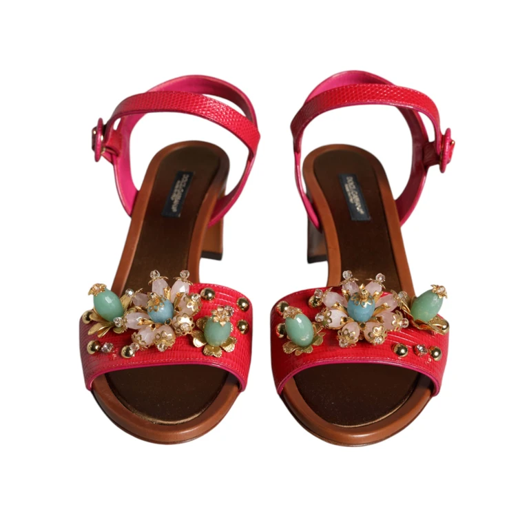Dolce & Gabbana Fuchsia Leather Embellished Keira Sandals Shoes Calf - Women