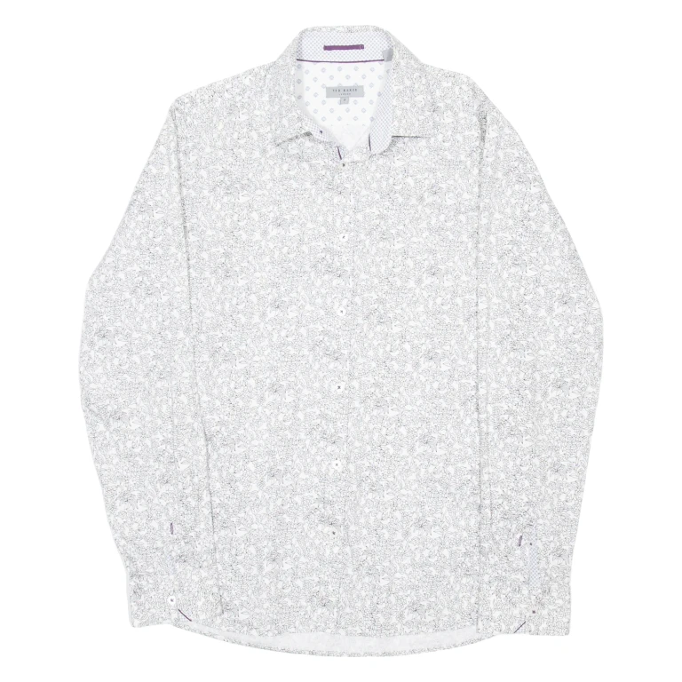 TED BAKER Mens Shirt White Floral Long Sleeve M