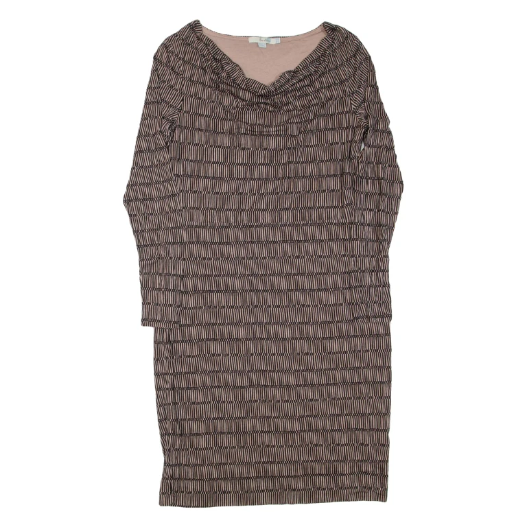 BODEN Womens Day Dress Brown Viscose Striped Long Sleeve Knee Length UK 14