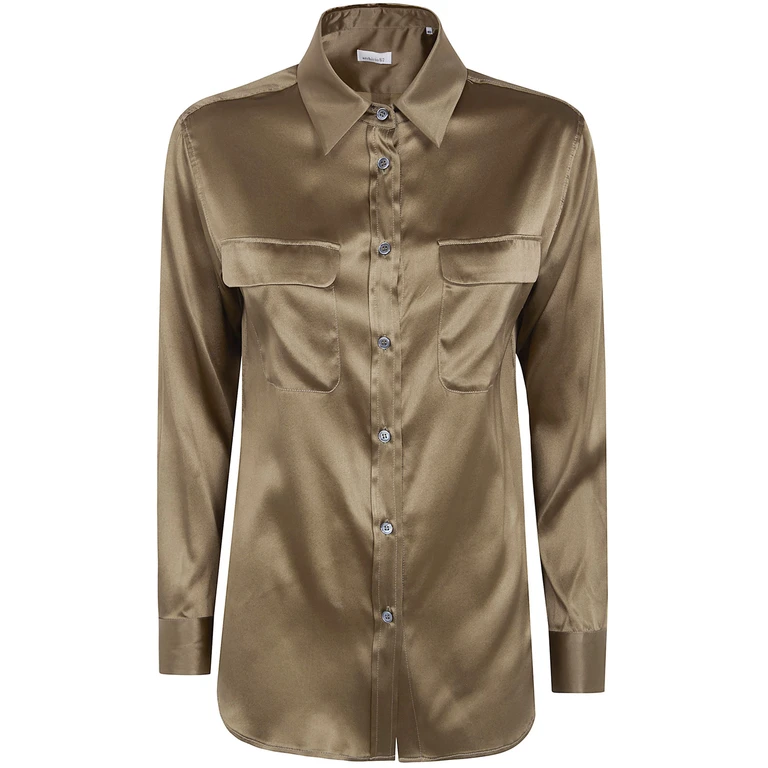 ARCHIVIO67 Long Sleeves Pockets Satin Stretch Shirt