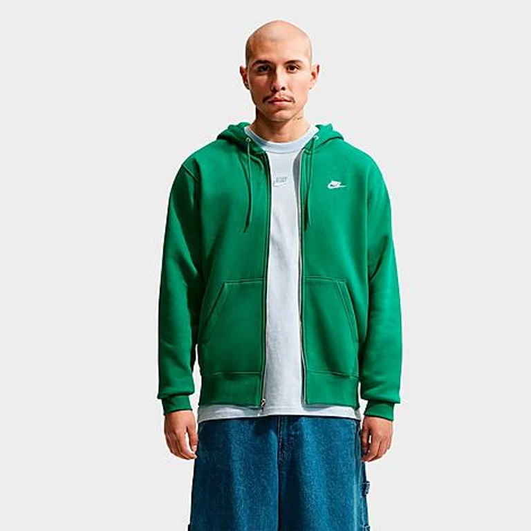 Nike Men's Club Fleece Embroidered Premium Full-Zip Hoodie in Malachite/Malachite/White Size: XS