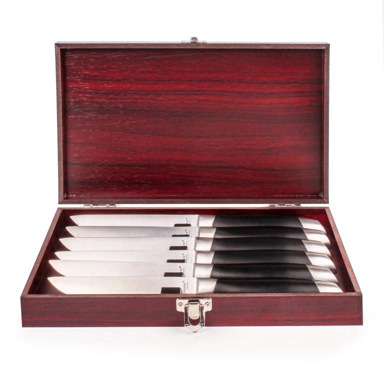 Geminis 7pc Stainless Steel Steak Knives with Wood Case, 4.75"
