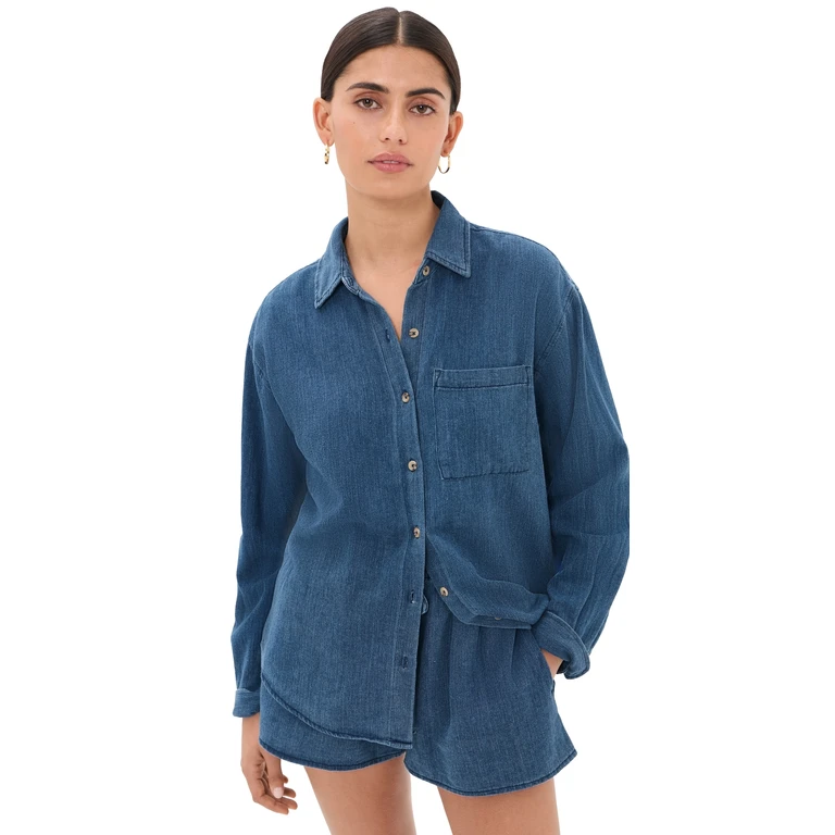 Z Supply Perfect Twill Button Down Shirt Twilight Blue L