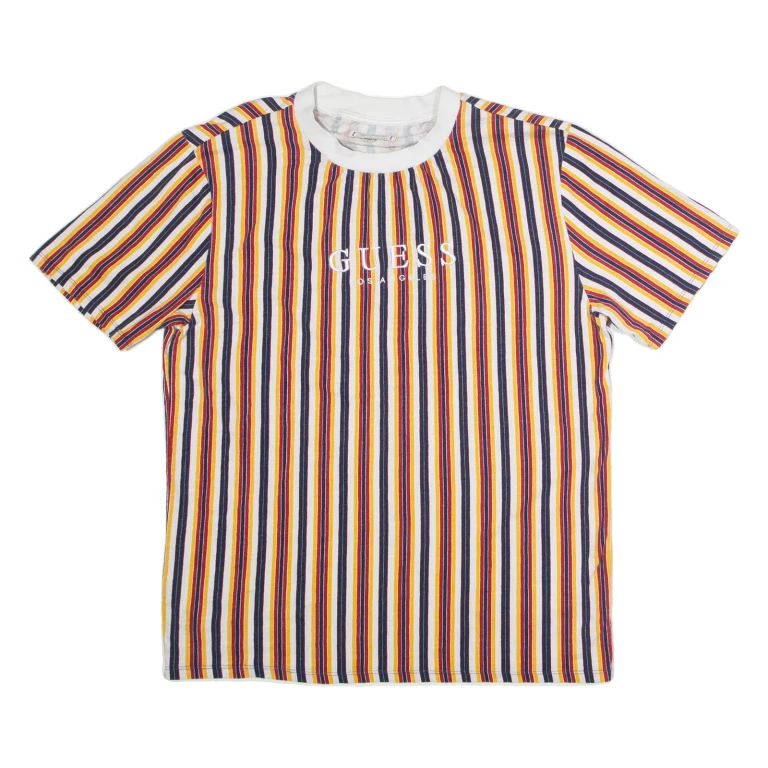 GUESS ORIGINALS Striped Mens T-Shirt White Crew Neck M