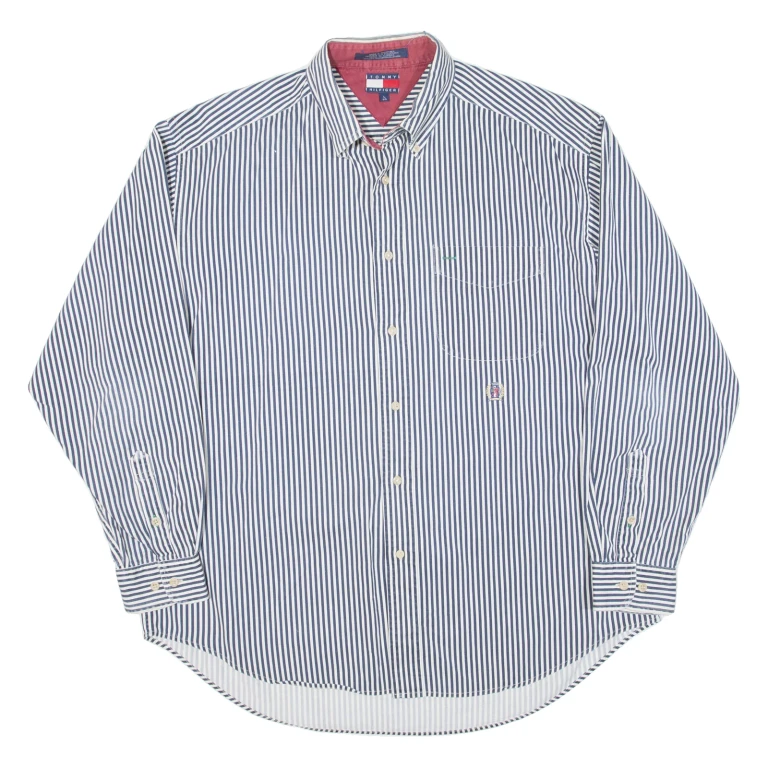 TOMMY HILFIGER Mens Shirt Blue Striped Long Sleeve L