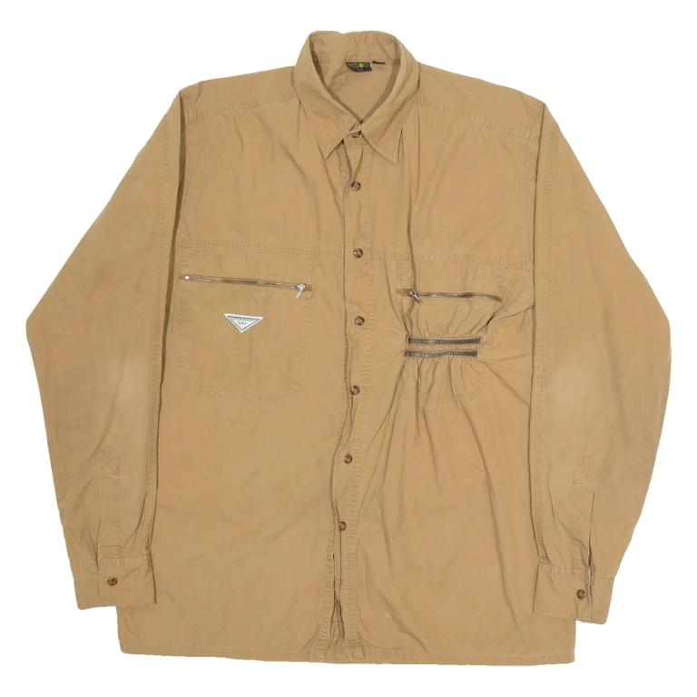 LETS GO Mens Plain Shirt Brown Long Sleeve M