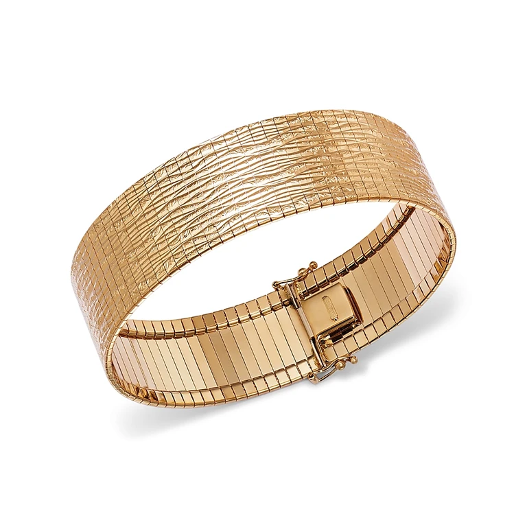 14K Yellow Gold Textured Wide Omega Bracelet