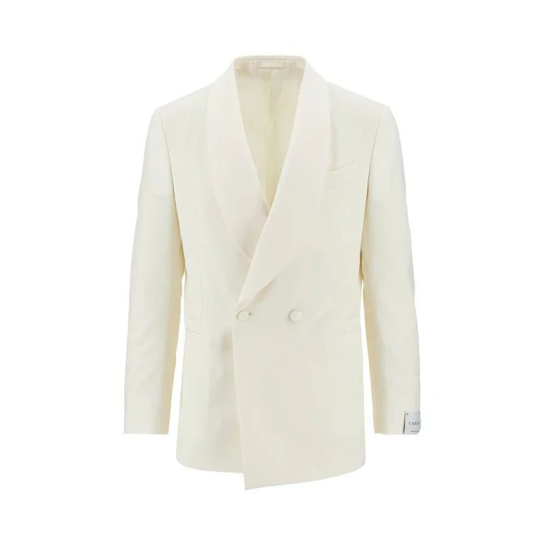 Satin and wool double-breasted jacket Man 48