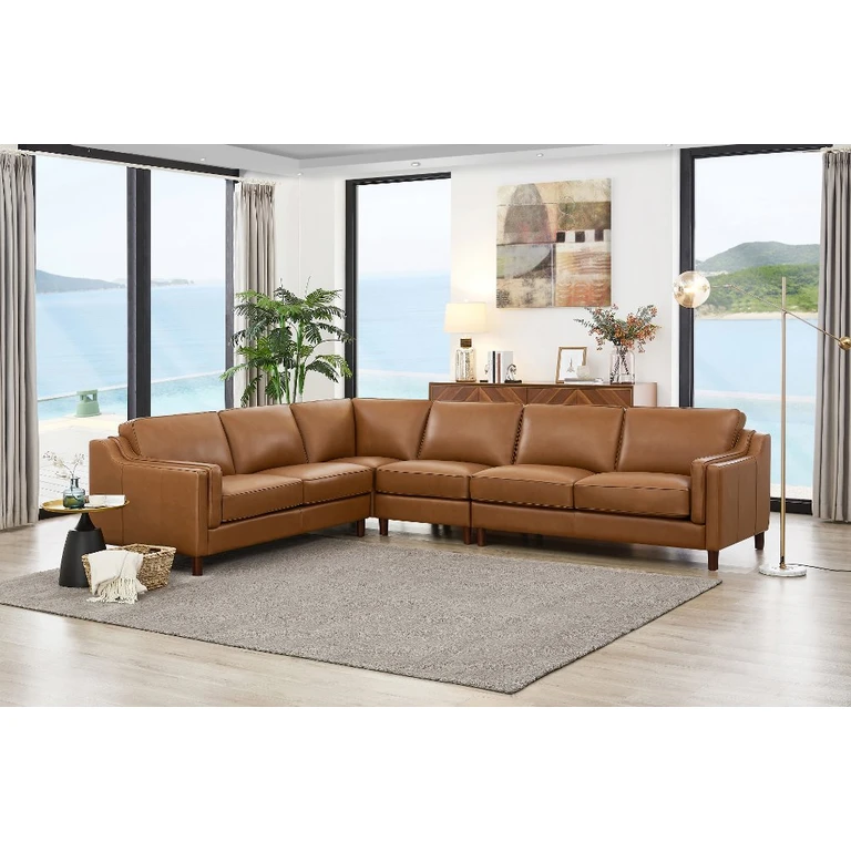 Ballari Cognac Brown Leather 4 Piece Sectional