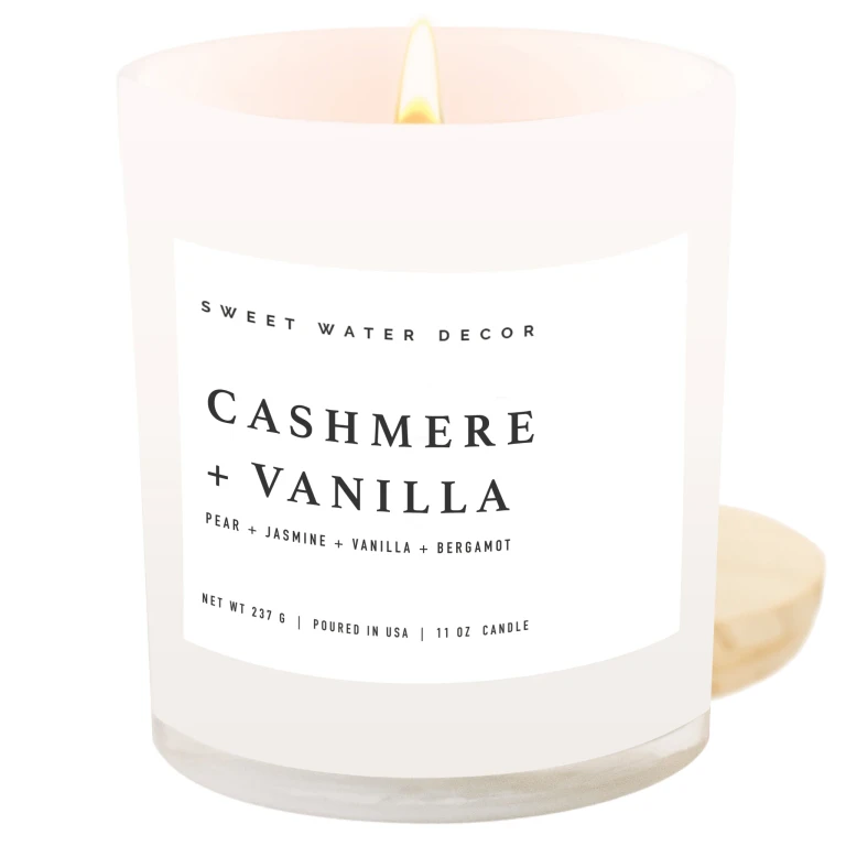 Cashmere and Vanilla Soy Candle - White Jar - 11 oz
