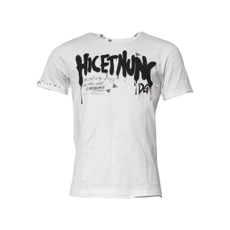 Dolce & Gabbana White Graphic Print Cotton Crew Neck T-Shirt - Men