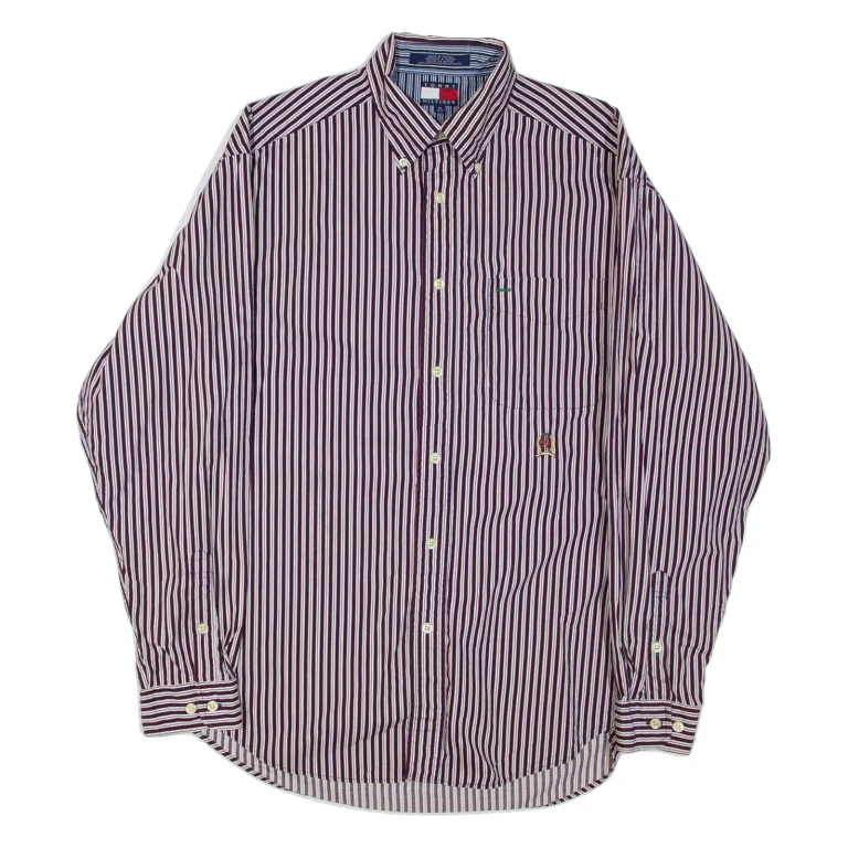 TOMMY HILFIGER Mens Shirt Red Striped Long Sleeve M