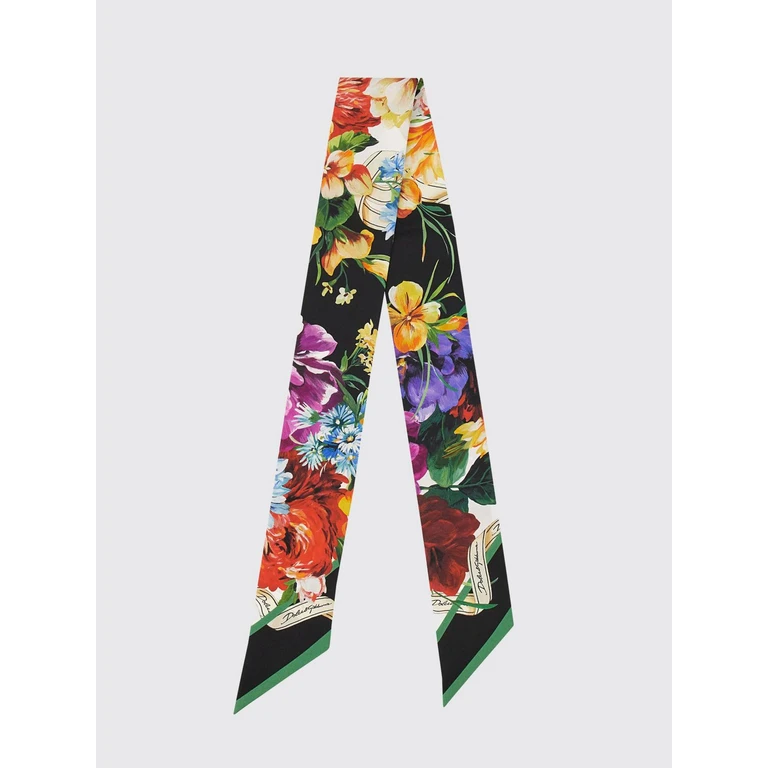 Floral Print Silk Twill Bandeau Scarf with Logo (FS215AGDC7BHD5PC)