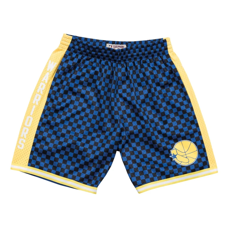 Men's NBA Checked Swingman Shorts Golden State Warriors Blue