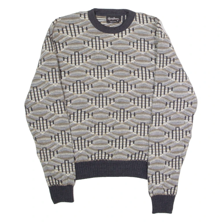 REED ST JAMES Mens Patterned Jumper Grey Diamond Crew Neck 90s M