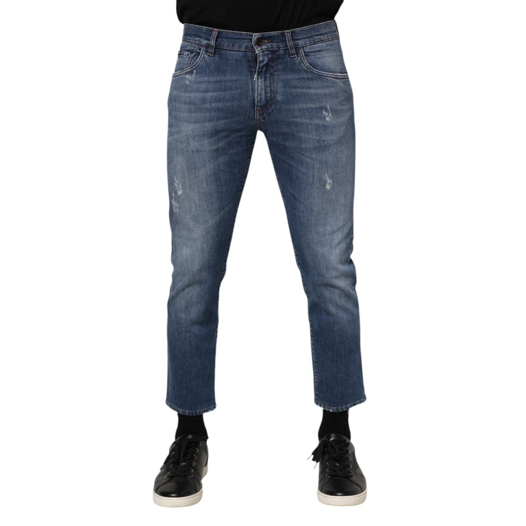 Dolce & Gabbana Blue Cotton Logo Plaque Denim Jeans Elastane Clothing - Men