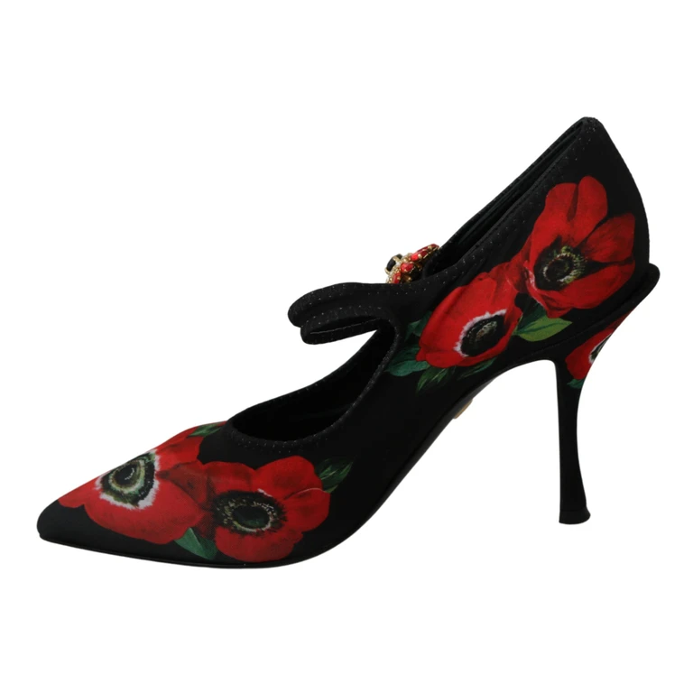 Dolce & Gabbana Black Red Floral Mary Janes Pumps Shoes Spandex - Women