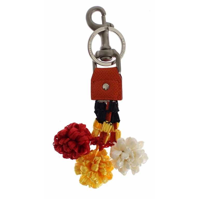Red White Raffia Leather Clasp Finder Keyring Keychain Accessory - Women
