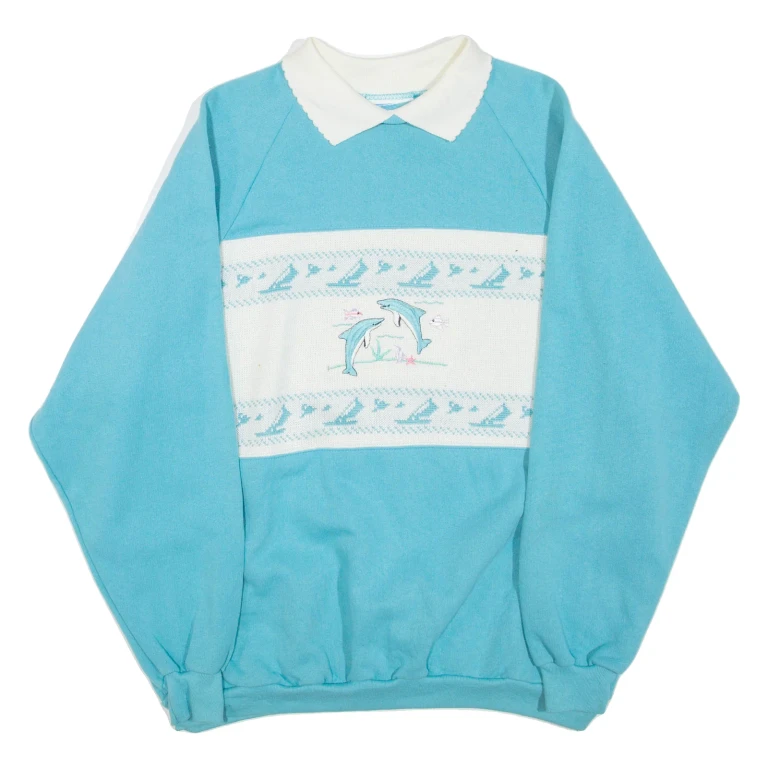 Dolphins Womens Sweatshirt Blue Collared L