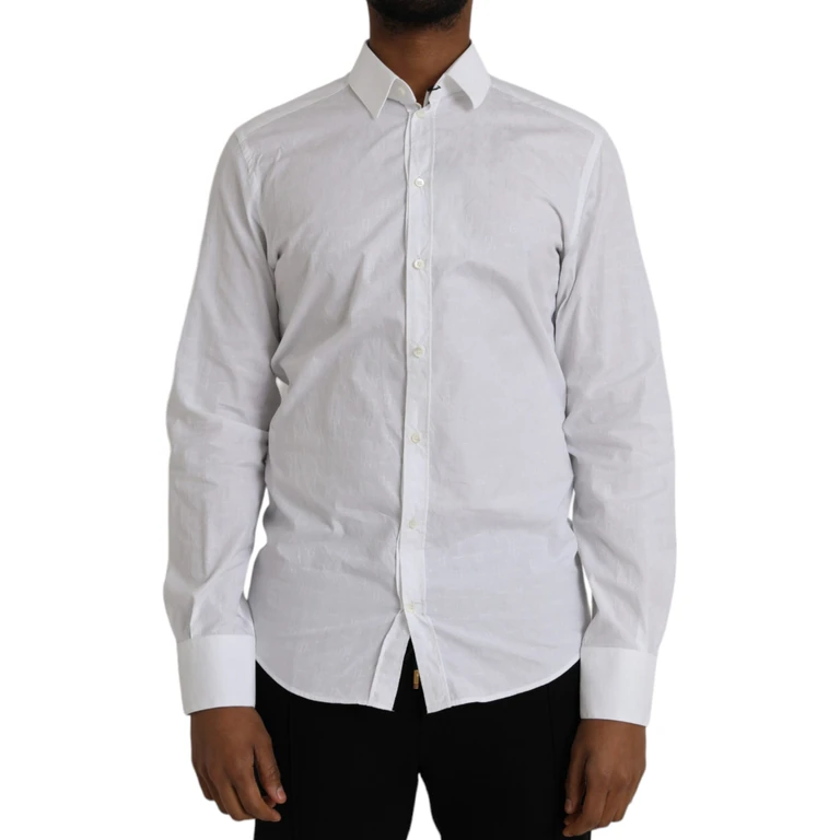 Dolce & Gabbana White Cotton Long Sleeve Dress Gold Shirt - Men