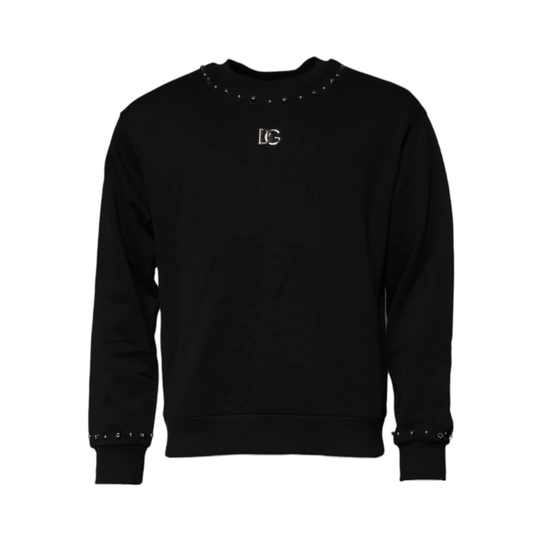 Dolce & Gabbana Black Logo Stud Pullover Sweatshirt Sweater Cotton Clothing - Men