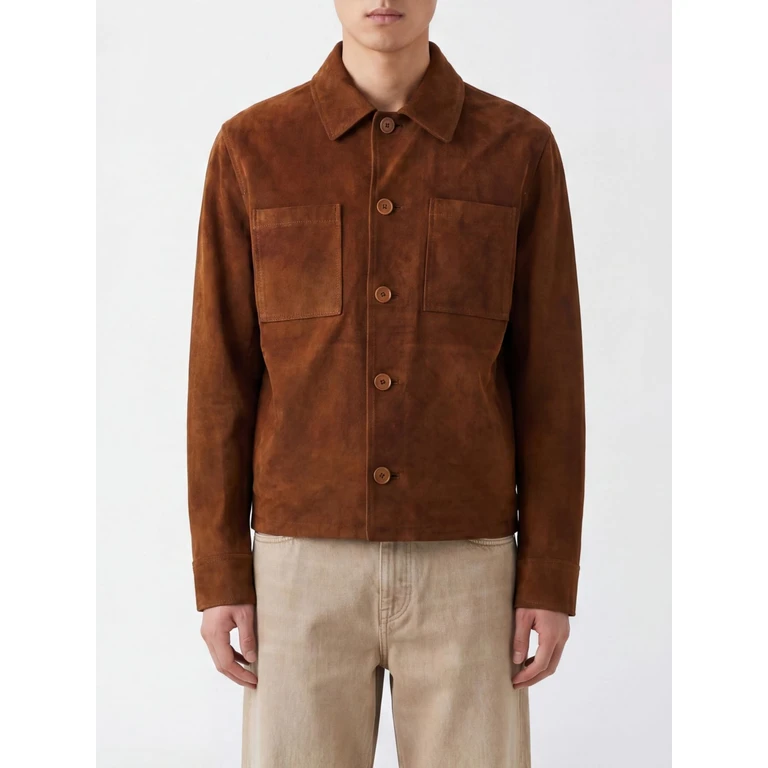 Suede Shirt Jacket with Patch Pockets (50523CAMEL)