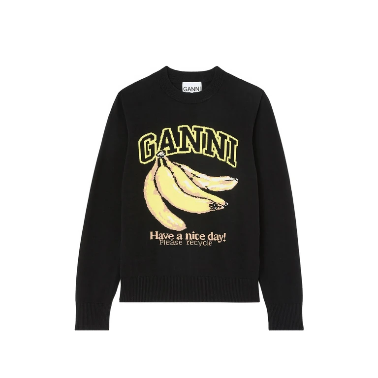 Ganni Banana-motif Intarsia-knit Sweater