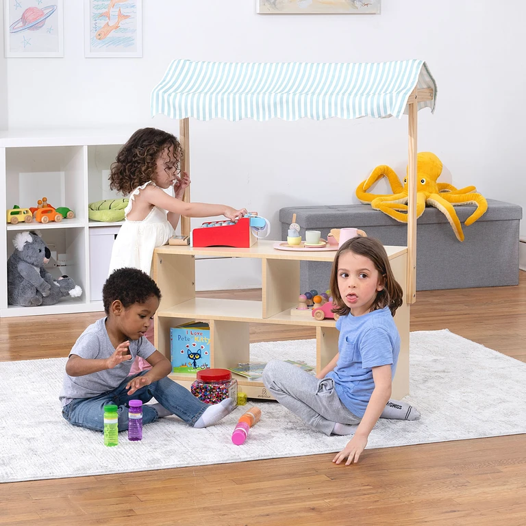 Holly Wooden Market Stand - Kids' Pretend Play Shop & Display Shelf