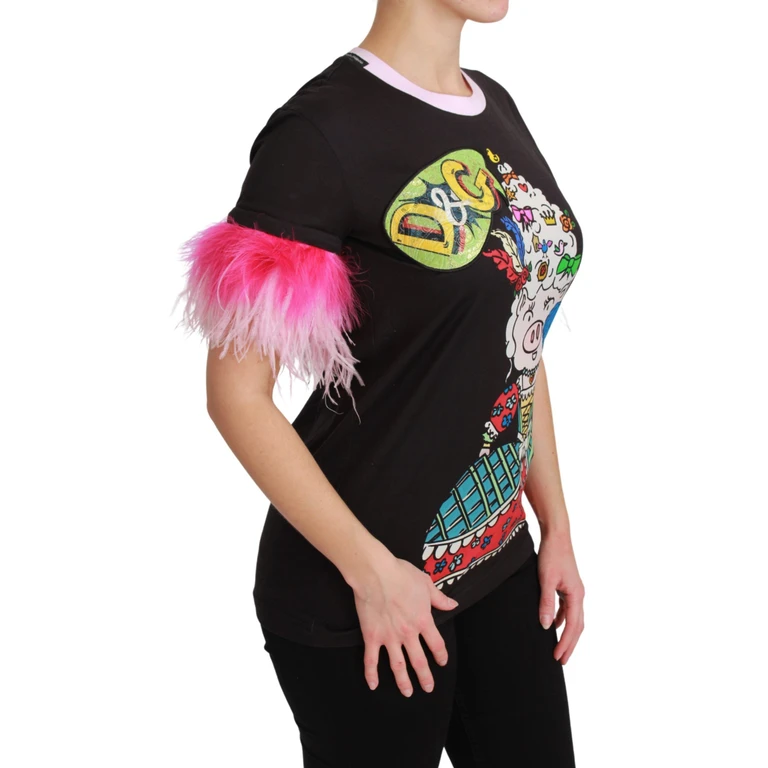 Dolce & Gabbana Black Year Of The Pig Top Cotton T-Shirt - Women