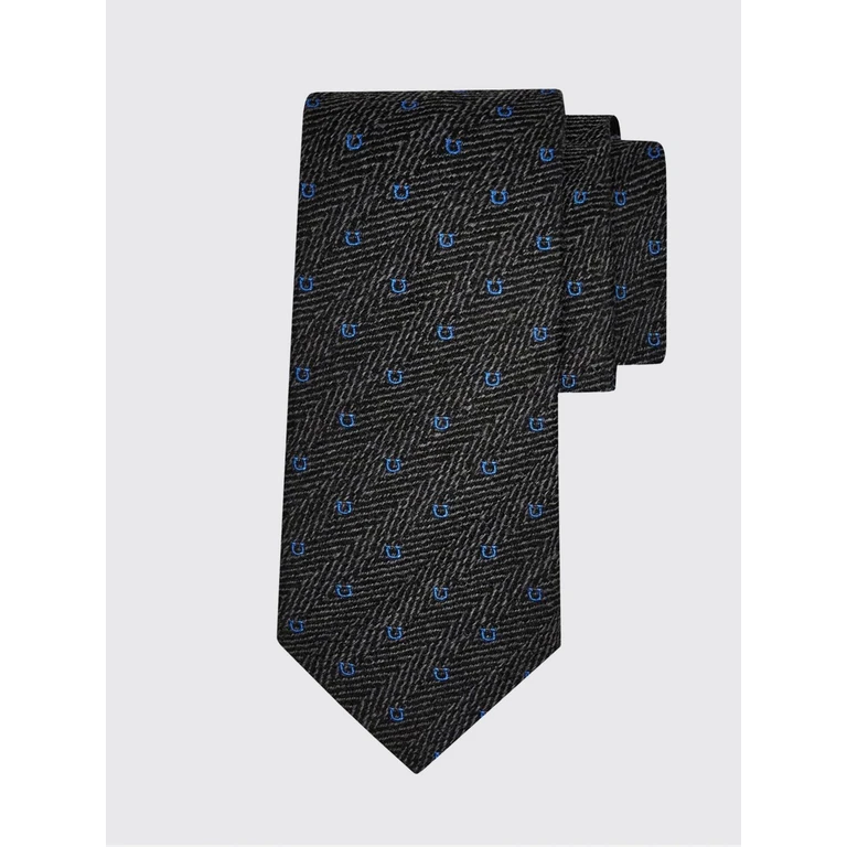 Gancini Silk and Wool Tie with Chevron Monogram Pattern (789360FA)