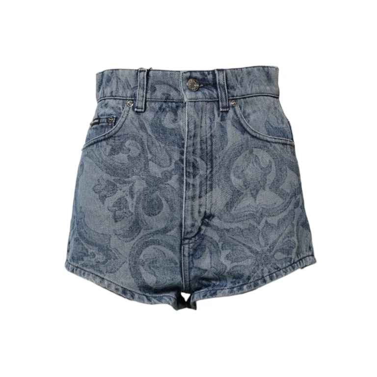 Dolce & Gabbana Blue Floral Print Denim Cotton Hot Pants Shorts Elastane - Women