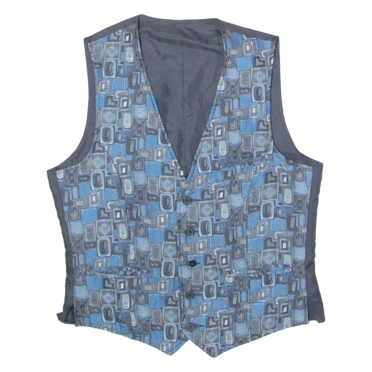 CLINIC Mens Blazer Waistcoat Blue 90s Crazy Pattern M