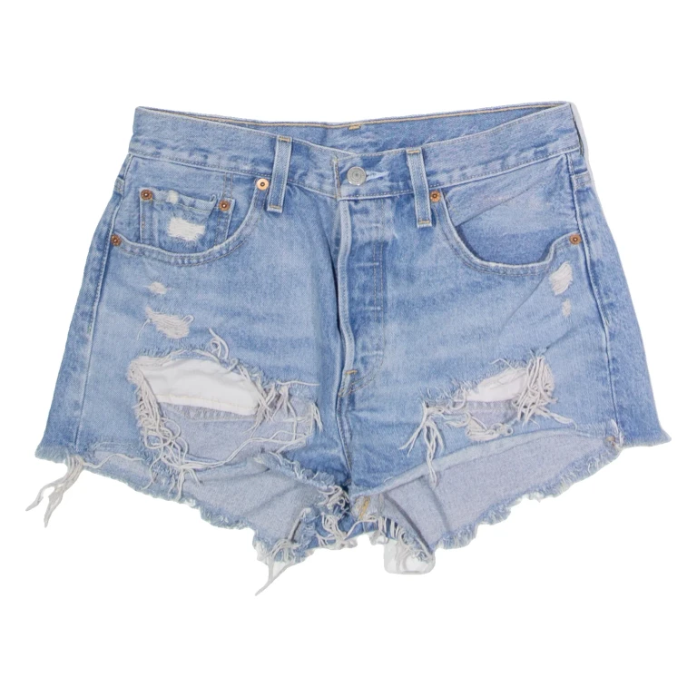 LEVI'S 501 Big E Distressed Womens Denim Shorts Blue Classic S W28