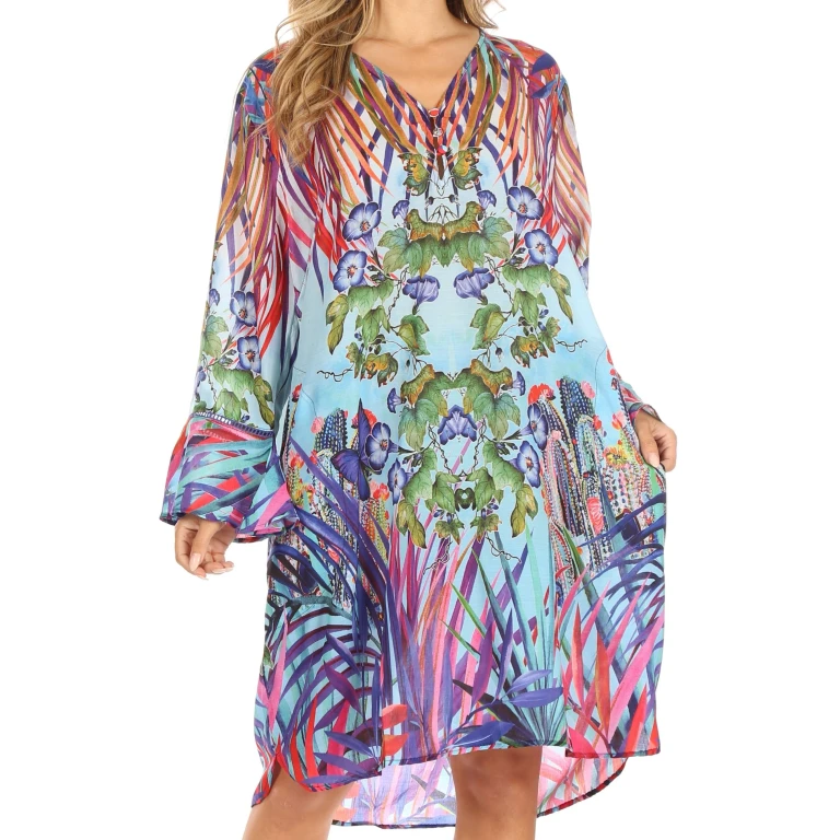 Sakkas Ximena Women's Floral Boho Cocktail Dress Tunic Cover-up V neck Summer