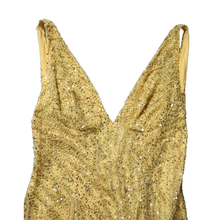 Dolce & Gabbana Gold V-Neckline Mermaid Sequinned Gown Dress - Women