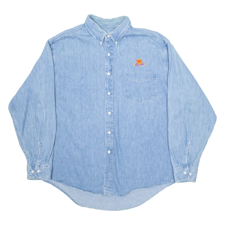 CROWN ROYAL Mens Denim Shirt Blue Long Sleeve XL