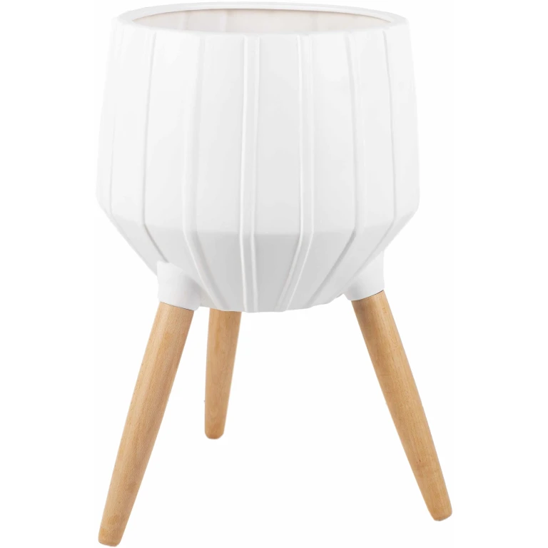 Dunguan White Ribbed Wood Planter - Clearance