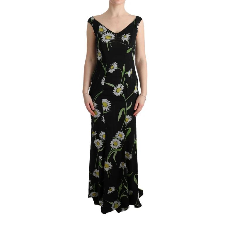Dolce & Gabbana Sunflower Silk Stretch Sheath Dress Black - Women