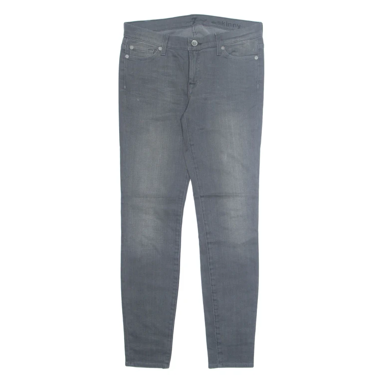 7 FOR ALL MANKIND Womens Jeans Grey Regular Skinny Stone Wash W32 L30