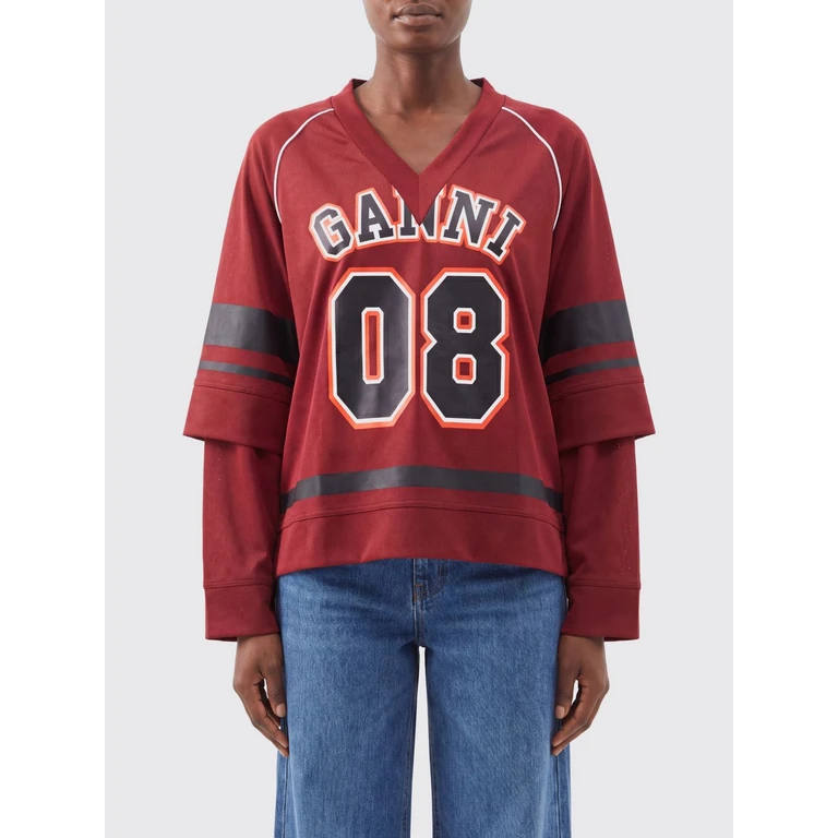 Long-Sleeved V-Neck Polyester T-Shirt with Logo (A1050246431)