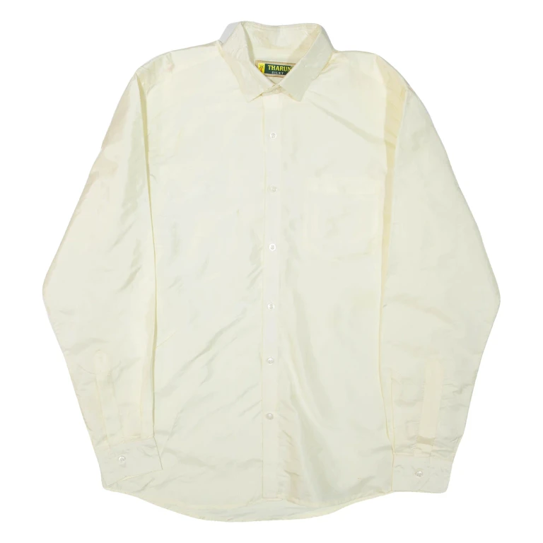 THARUN Mens Plain Shirt Yellow Long Sleeve L