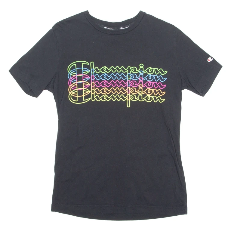 CHAMPION Mens T-Shirt Black Crew Neck XS