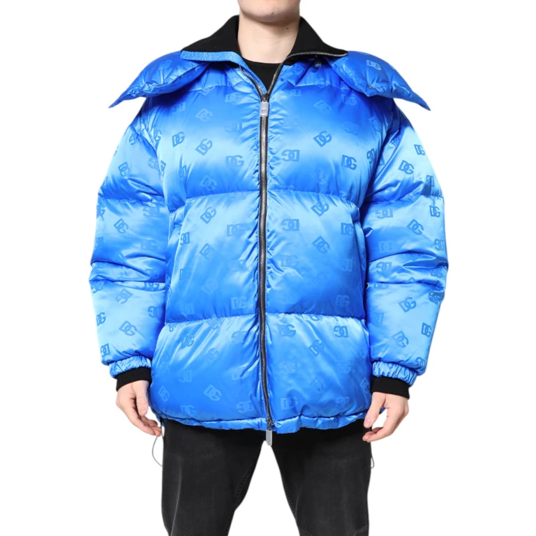 Dolce & Gabbana Blue Logo Full Zip Hooded Quilted Jacket Nylon Clothing - Men