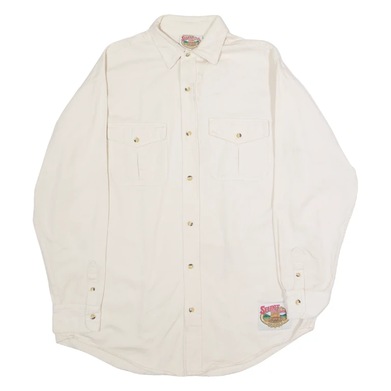 WINSTON SELECT TRADING CO Mens Plain Shirt Cream 90s Long Sleeve L