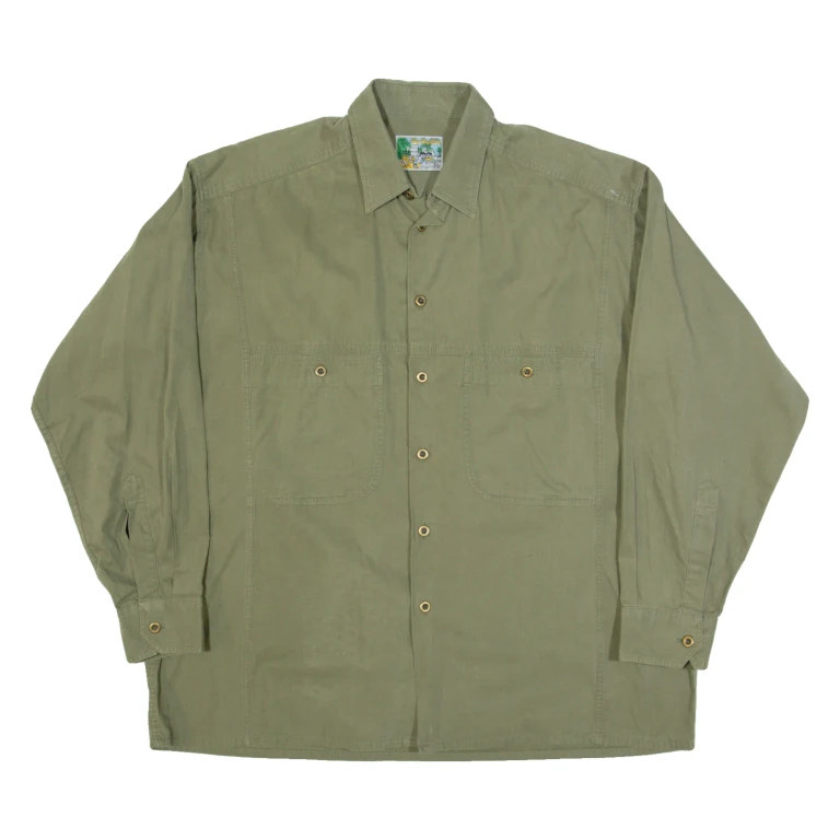 BARBADOS Mens Plain Shirt Green Long Sleeve XL