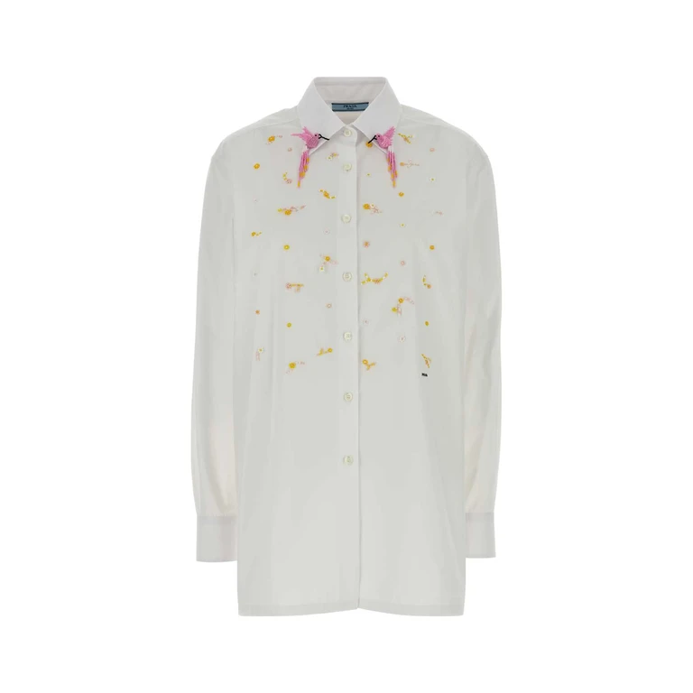 Prada White Poplin Shirt Bianco Exterior: Cotton Camicie - Women