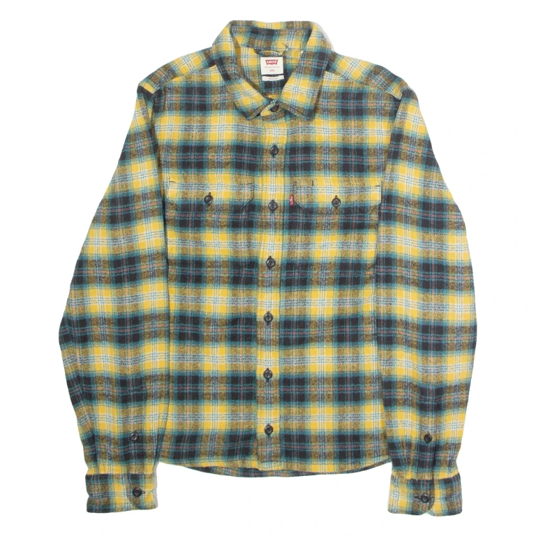 LEVI'S Relaxed Fit Mens Lumberjack Shirt Yellow Check Long Sleeve XXS